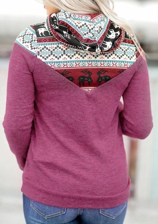 Reindeer Drawstring Cowl Neck Sweatshirt - Purple