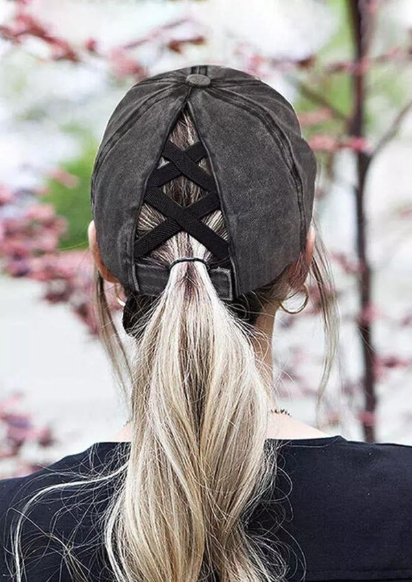 Leopard Criss-Cross Hollow Out Ripped Washed Baseball Cap