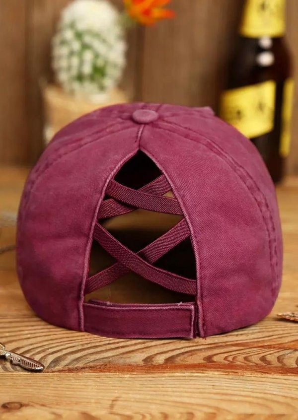 Leopard Criss-Cross Hollow Out Ripped Washed Baseball Cap