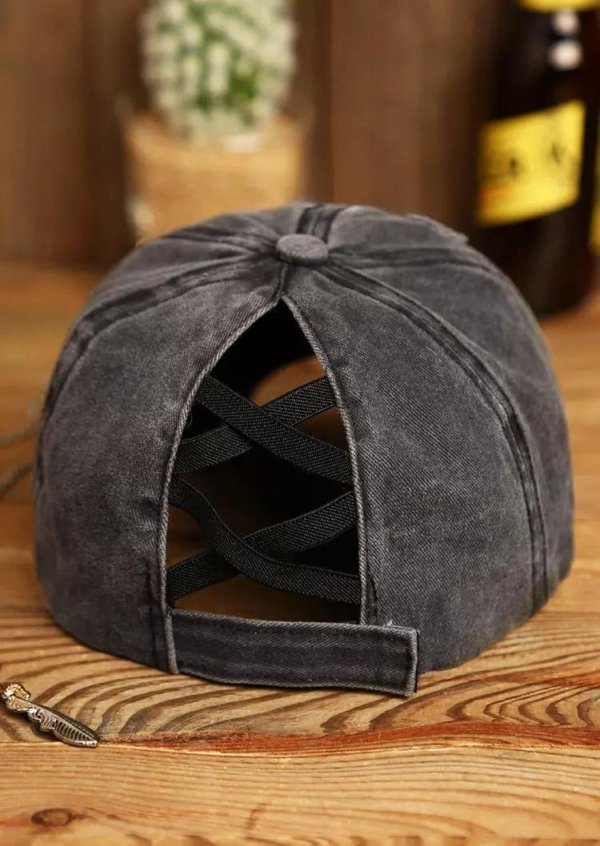 Leopard Criss-Cross Hollow Out Ripped Washed Baseball Cap