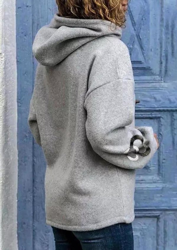 Heart Drop Shoulder Pullover Hoodie - Gray