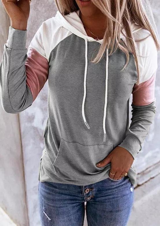 Color Block Drawstring Kangaroo Pocket Hoodie - Black