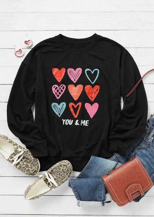 You & Me Love Heart Pullover Sweatshirt - Black