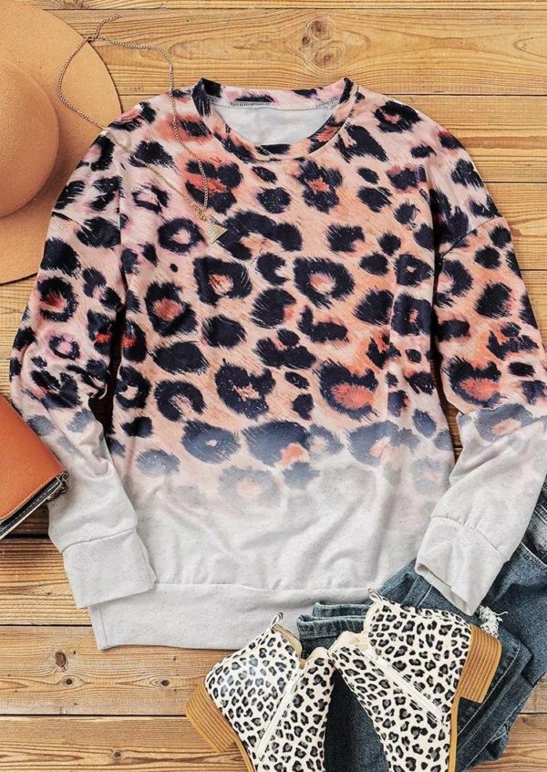 Colorful Leopard Gradient O-Neck Sweatshirt