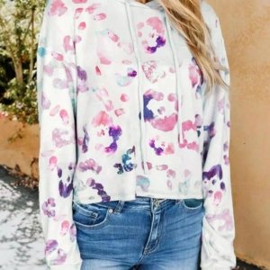 Colorful Leopard Drawstring Pullover Hoodie