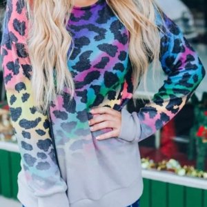 Colorful Leopard Gradient O-Neck Sweatshirt