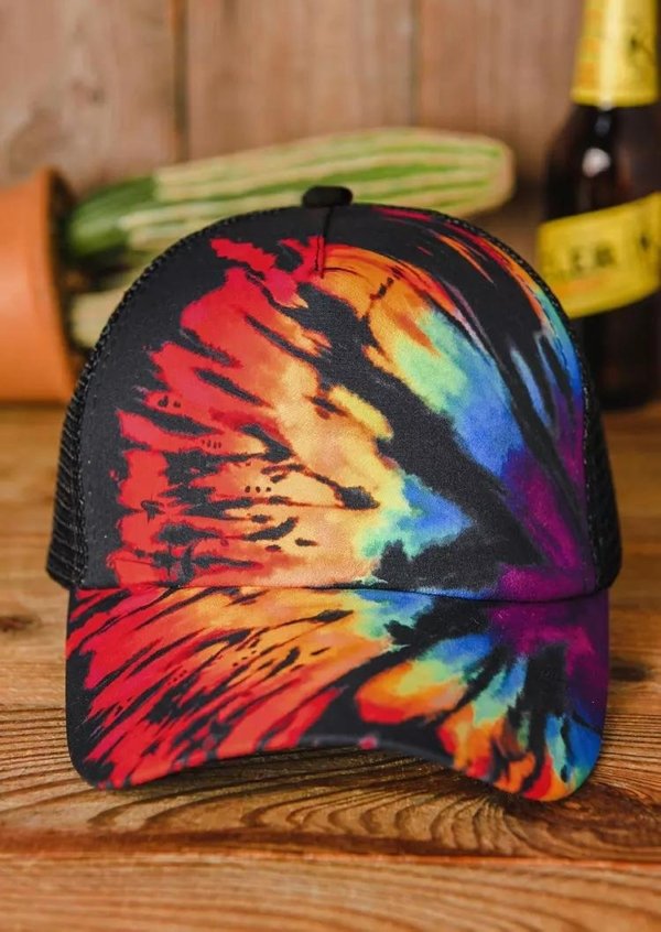 Reverse Tie Dye Rainbow Mesh Ponytail Baseball Cap